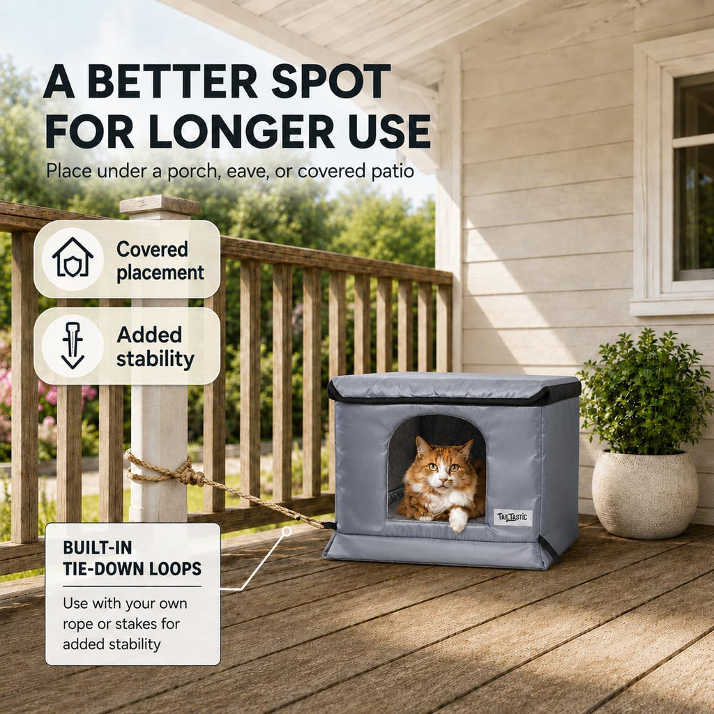 Tailtastic Outdoor Cat House with Seamless Sloped Roof, Insulated, Grey