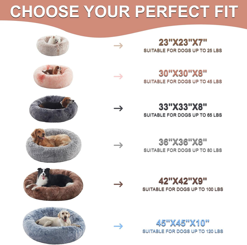 42 in Faux Fur Donut Dog Bed for Large Plus Dogs,Tie-dye Pink