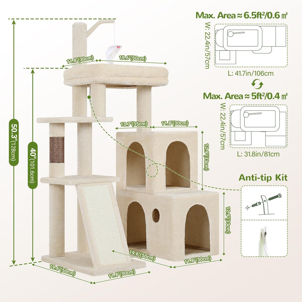 Globlazer Maine Coon Cat Tower for Indoor Adult Cats, F50, Beige