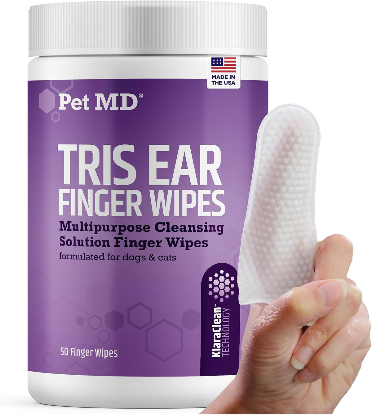 Pet MD Tris Ear Finger Wipes for Dogs & Cats - 50ct