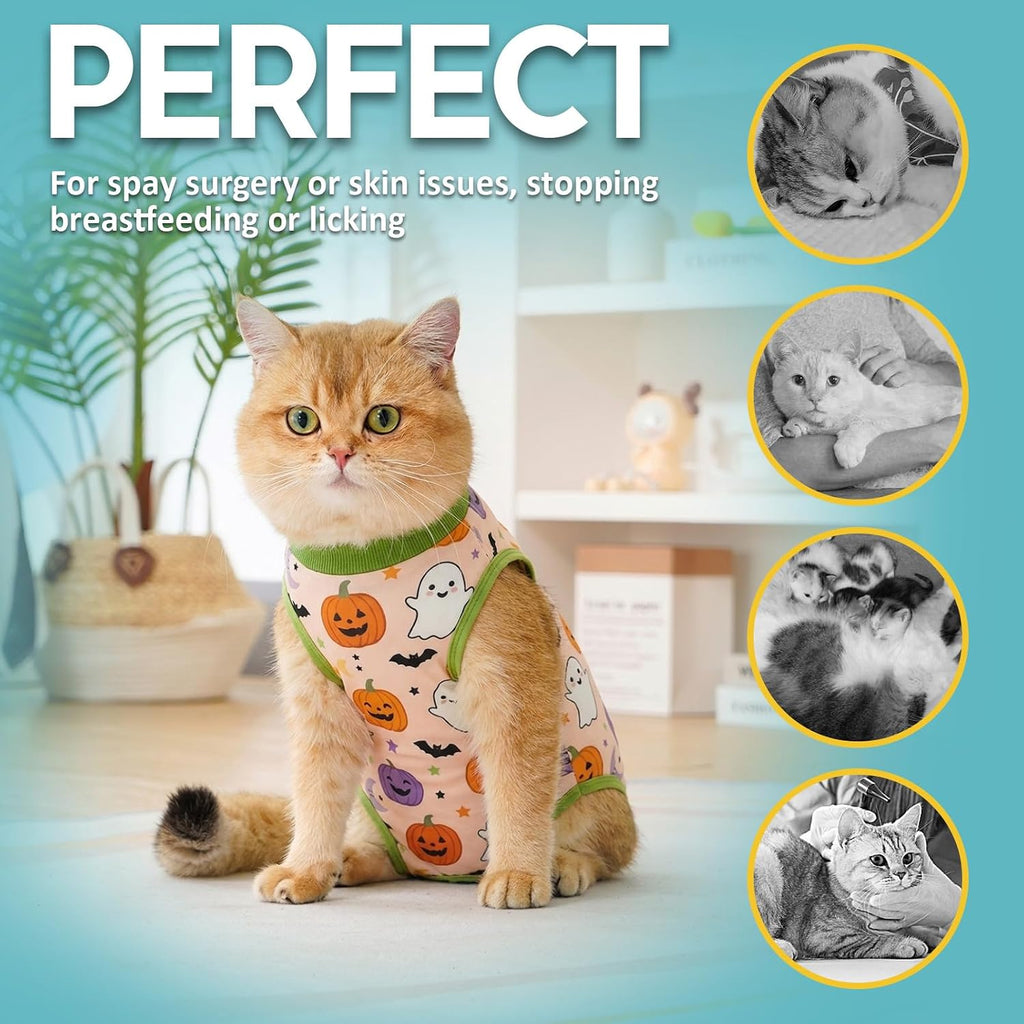 Avont Halloween Cat Recovery Suit - Kitten Onesie for Cats After Surgery