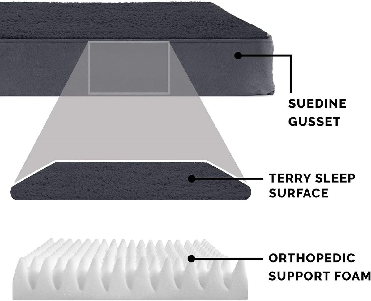 Furhaven Orthopedic Dog Bed for Large/Medium Dogs w/ Removable Washable Cover, For Dogs Up to 55 lbs - Terry & Suede Mattress - Gray, Large