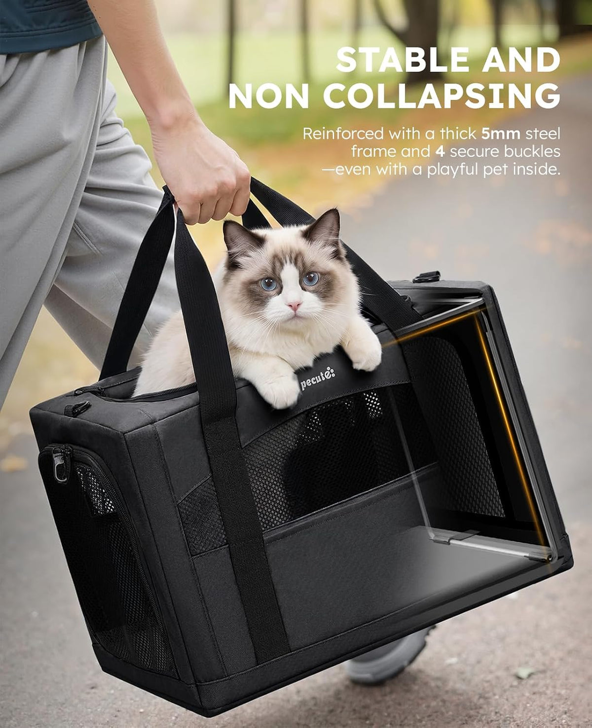 Pecute Cat Carrier Stable, Pet Carrier with Privacy Partition,Dark Gray