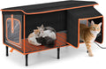 Heated Cat House for Outside in Winter, Weatherproof Outdoor Cat House with Cat Heating Pad, Waterproof &Safe Escape Door, Insulated Cat Shelter with Heater for Feral Barn Cats Kitty (Black, L)