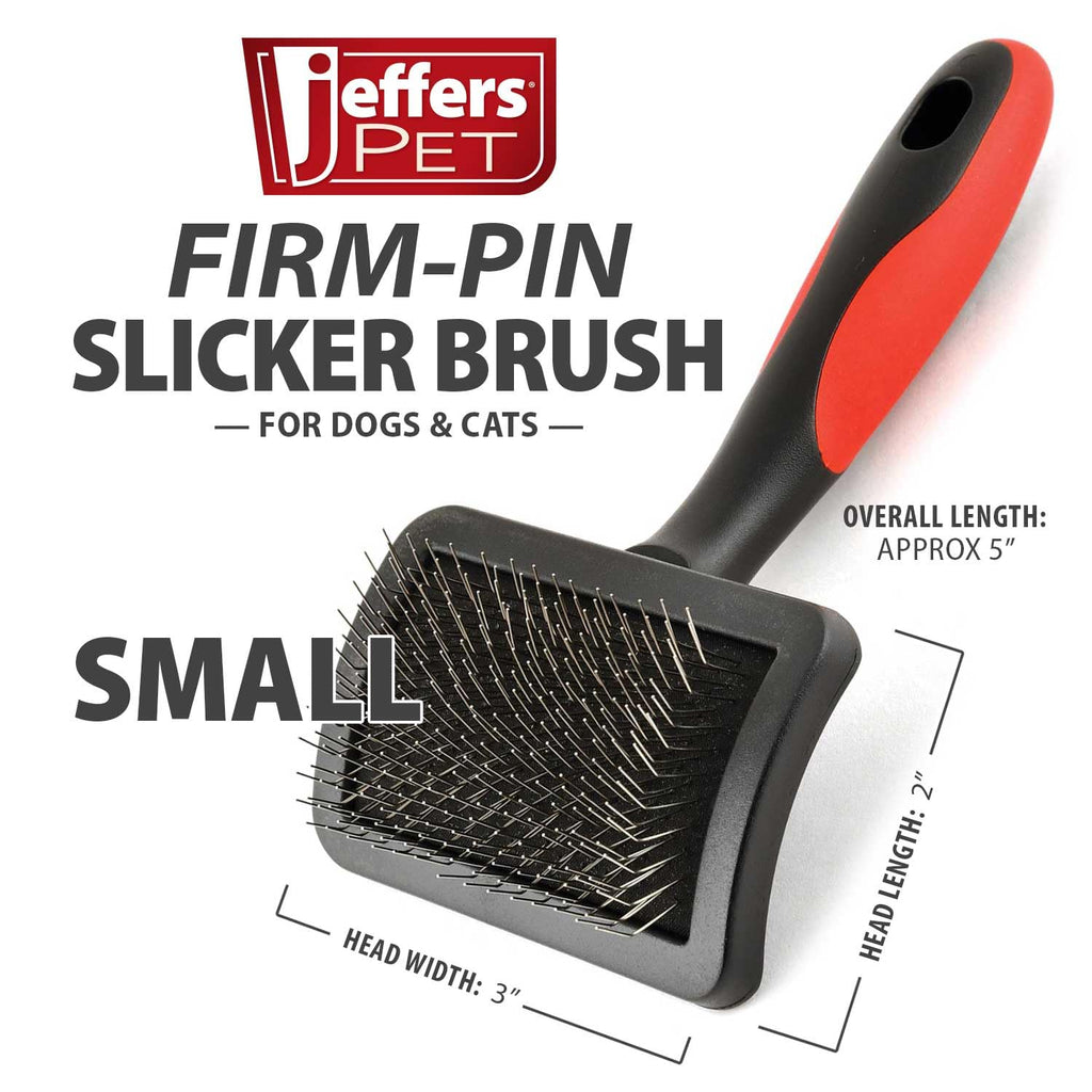 Jeffers Pet Hard Pin Universal Slicker Brush for Dogs, Cats, Horses – Firm Bristles Grooming Tool, Detangling, Tangle Free Coat, Mats, Shedding, Curved Head, Travel Friendly, Easy Storage - Small