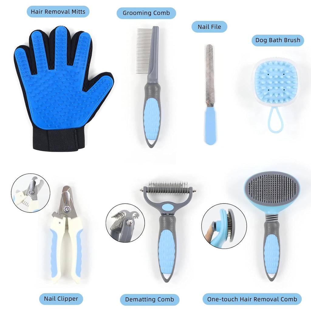 Wisedog 7-in-1 Dog Grooming Kit for Small Medium Dogs & Cats, Blue