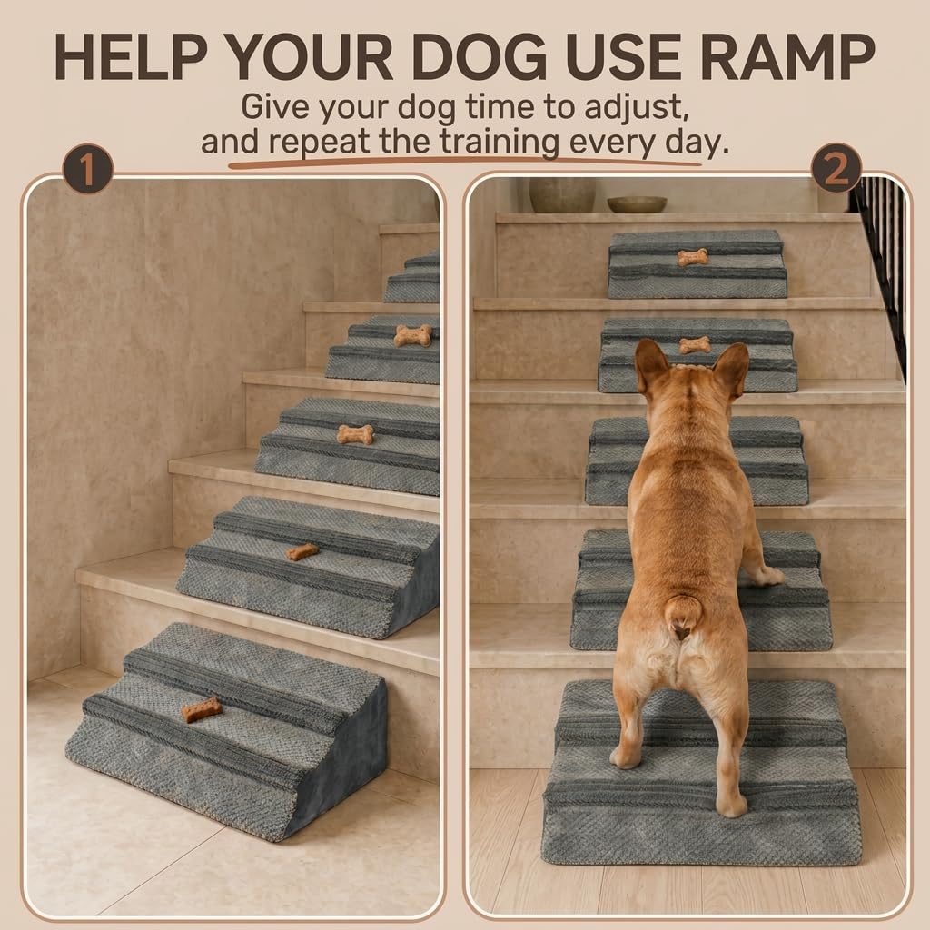 Dog Ramp for Stairs 3 Pack, Gentle Slope Pet Steps with Washable Cover, Non-Slip Adhesive Pads, Indoor Pet Ramp for Small, Medium & Senior Dogs