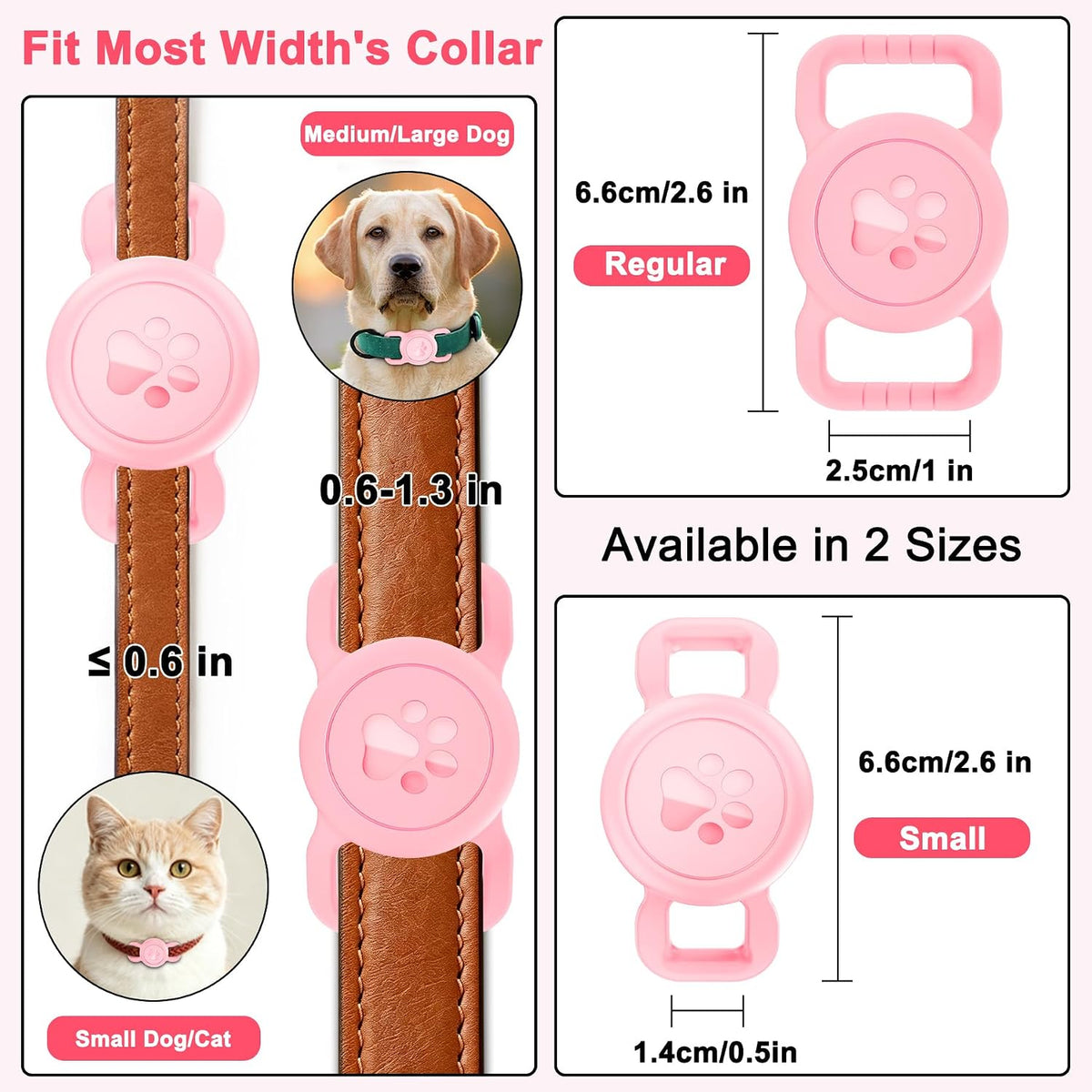 Airtag Dog Collar Holder for Cat or Small Dog, Waterproof, 1 Pack Pink