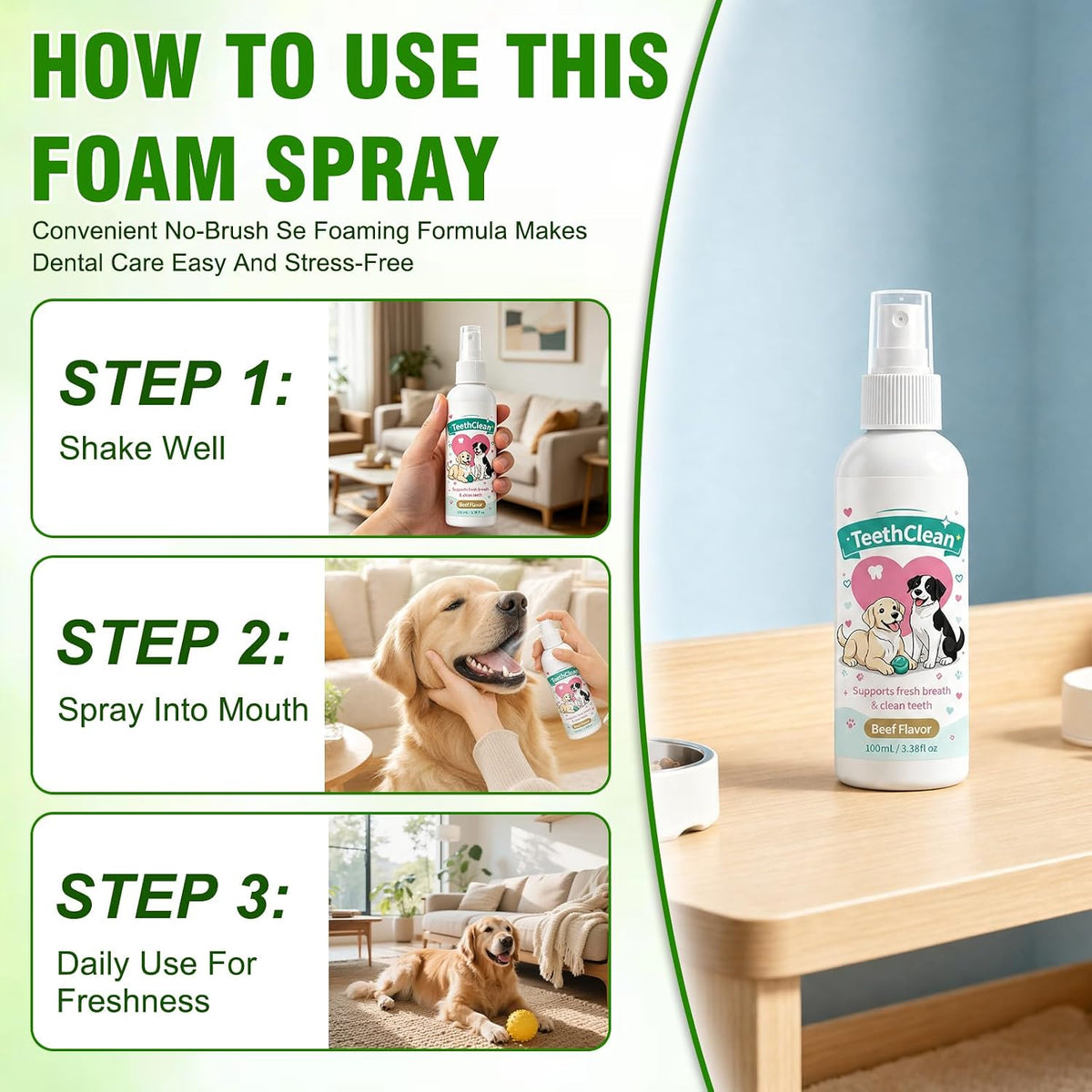 2Pcs Premium Dental Spray, Probiotic Oral Spray, Suitable for Dogs and Cats, Freshens Breath, Helps Keep Teeth Clean and Gums Healthy, Maintains Oral Hygiene - No Brushing Required (100ml)