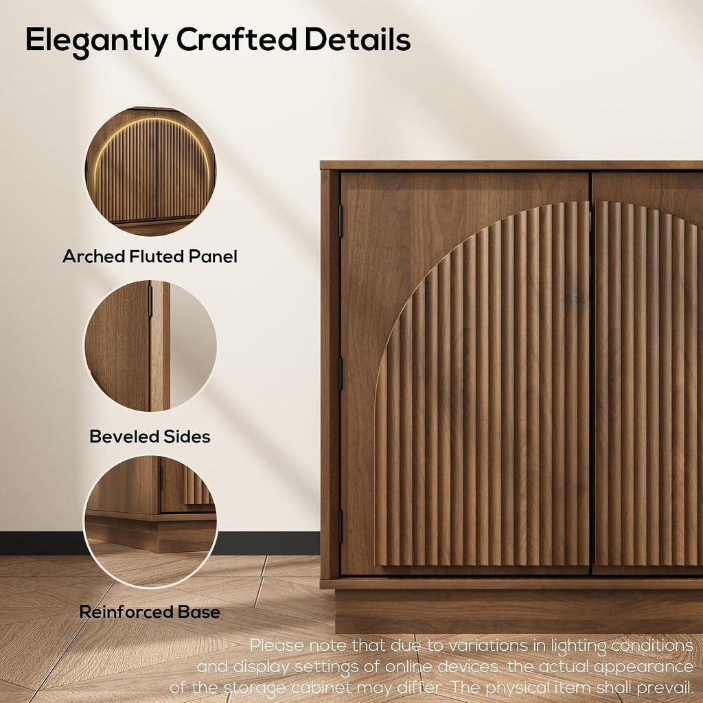 Cat Litter Box Enclosure, Modern Fluted Hidden Litter Box Furniture | 24.4" Tall Fits Most Litter Trays, Arched Fluted Door, Beveled Sides, 2.4" Reinforced Base, Rear Ventilation, Easy Assembly