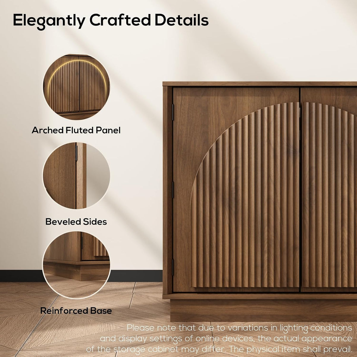 Cat Litter Box Enclosure, Modern Fluted Hidden Litter Box Furniture | 24.4" Tall Fits Most Litter Trays, Arched Fluted Door, Beveled Sides, 2.4" Reinforced Base, Rear Ventilation, Easy Assembly