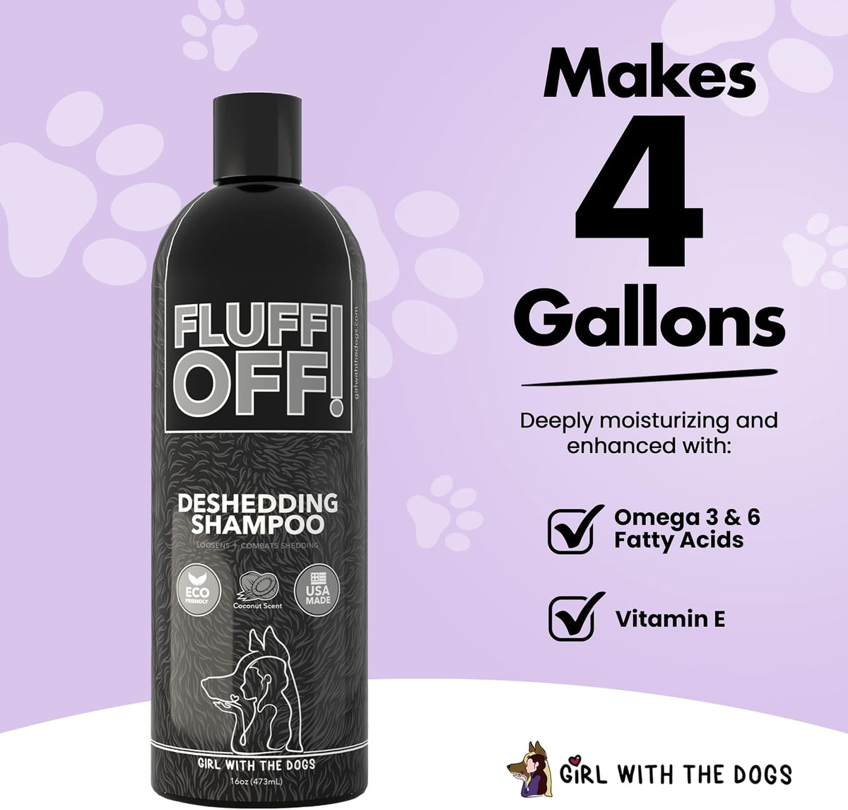 Fluff Off! by Girl With The Dogs, Natural Deshedding Dog & Cat Shampoo 16 Oz and Pet Scent 8 Oz