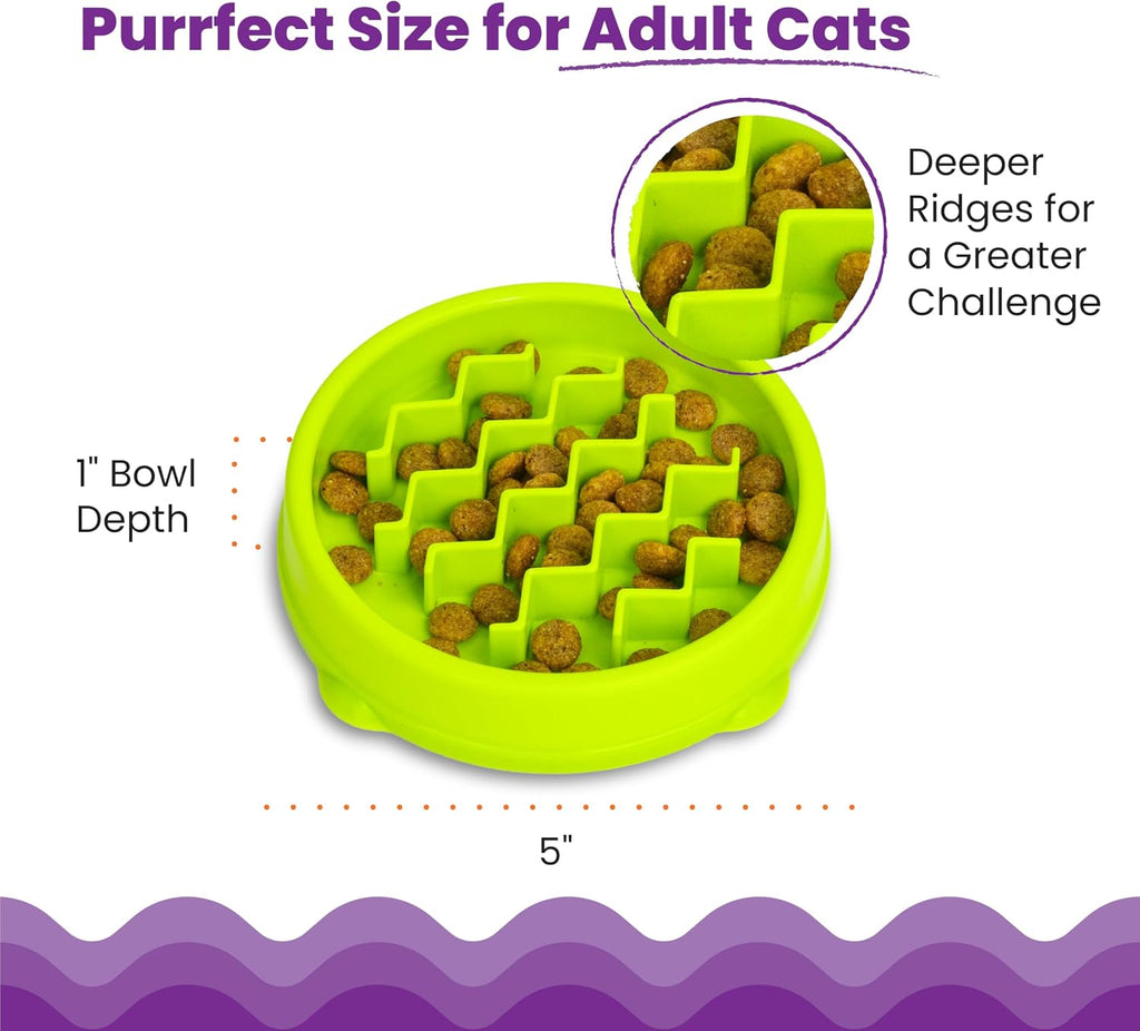 Catstages Kitty Slow Feeder Bowl for Cats & Kittens, 3/4 Cup, Green, 5"