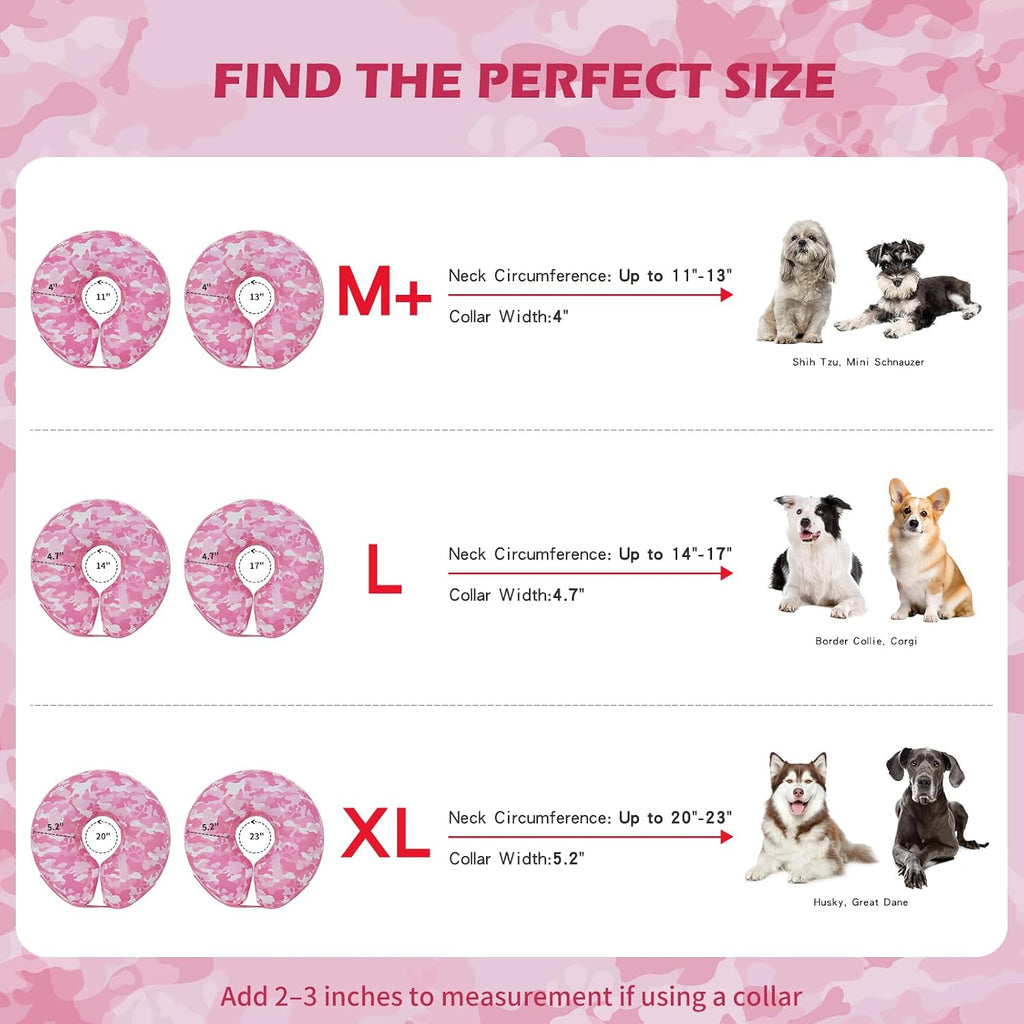 IEUUMLER Inflatable Recovery Dog Cone Collar, Neck Donut Protective ECollar, Adjustable Soft Collar for Dog and Cat After Surgery Prevent from Biting & Licking EU020 Pink Camo M