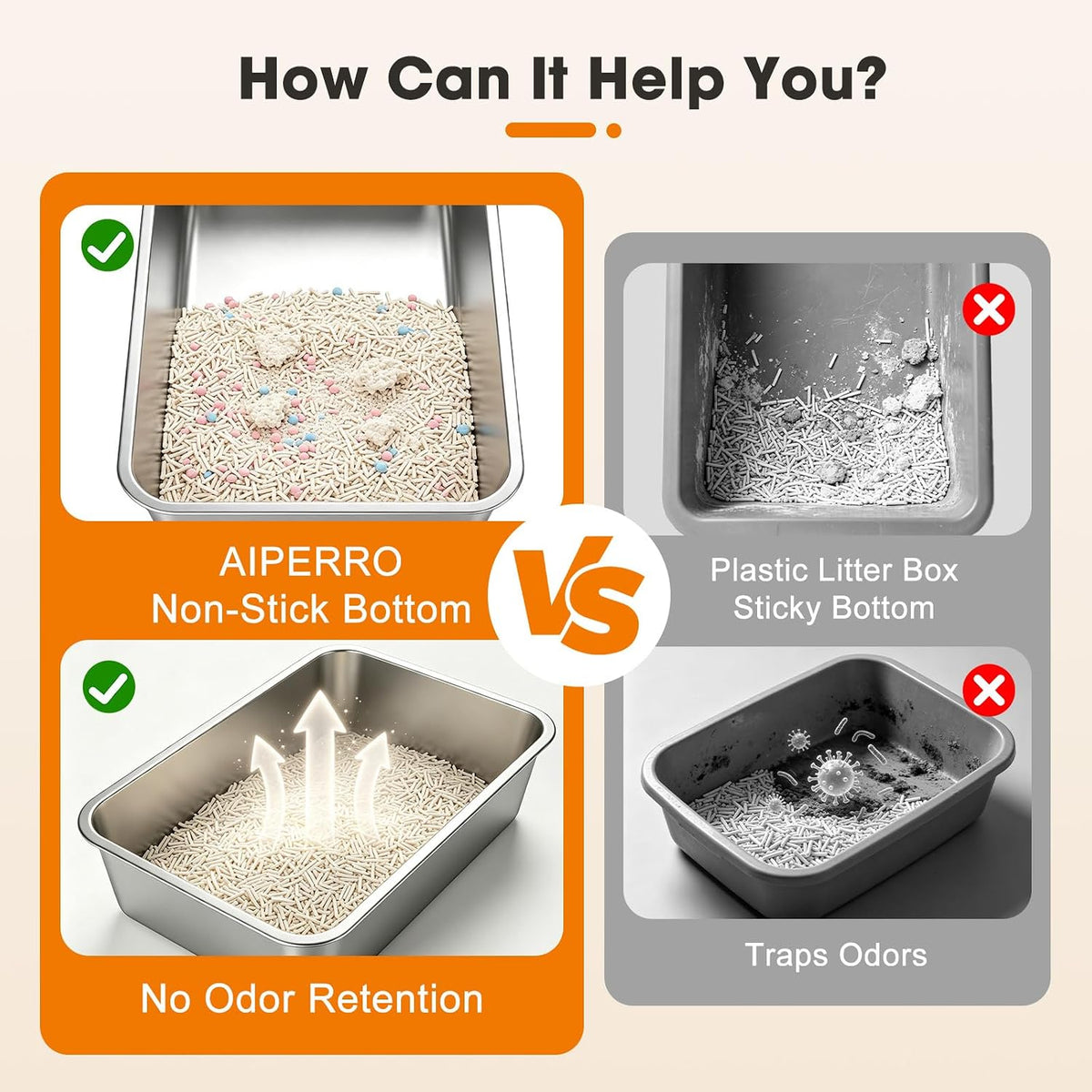 AIPERRO Stainless Steel Litter Box with Lid, XL High Sided for Large Cats