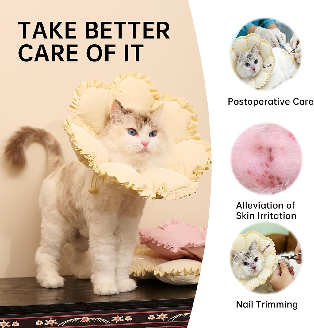 Touchdog Soft Cat Cone Collar, Waterproof Recovery Collar for Cats After Surgery, Lightweight Elizabethan Collar for Kittens, Small to Large (Yellow, M)