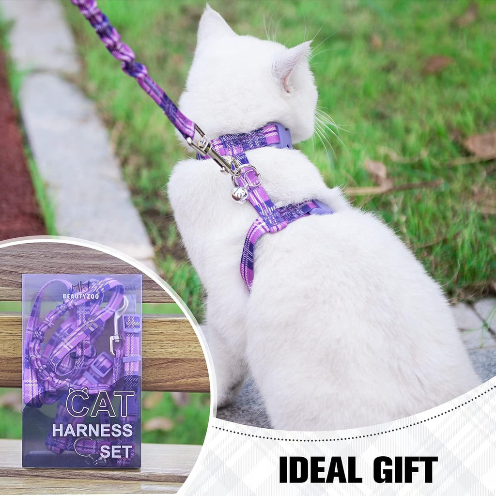 BEAUTYZOO Cat Harness and Leash Set, Escape Proof for Walking Travel Purple