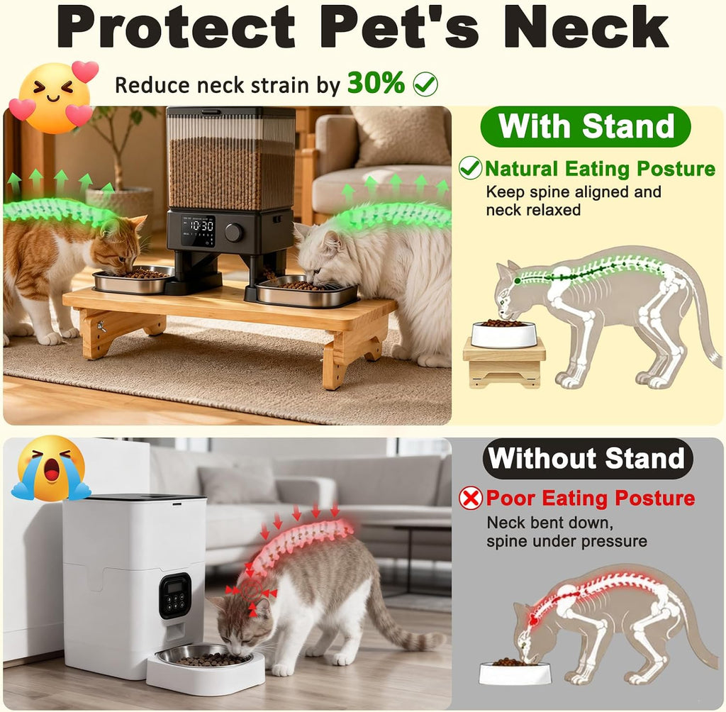 SZEE Adjustable Cat Food Stand, for Rectangular 2-Bowl Automatic Cat Feeder