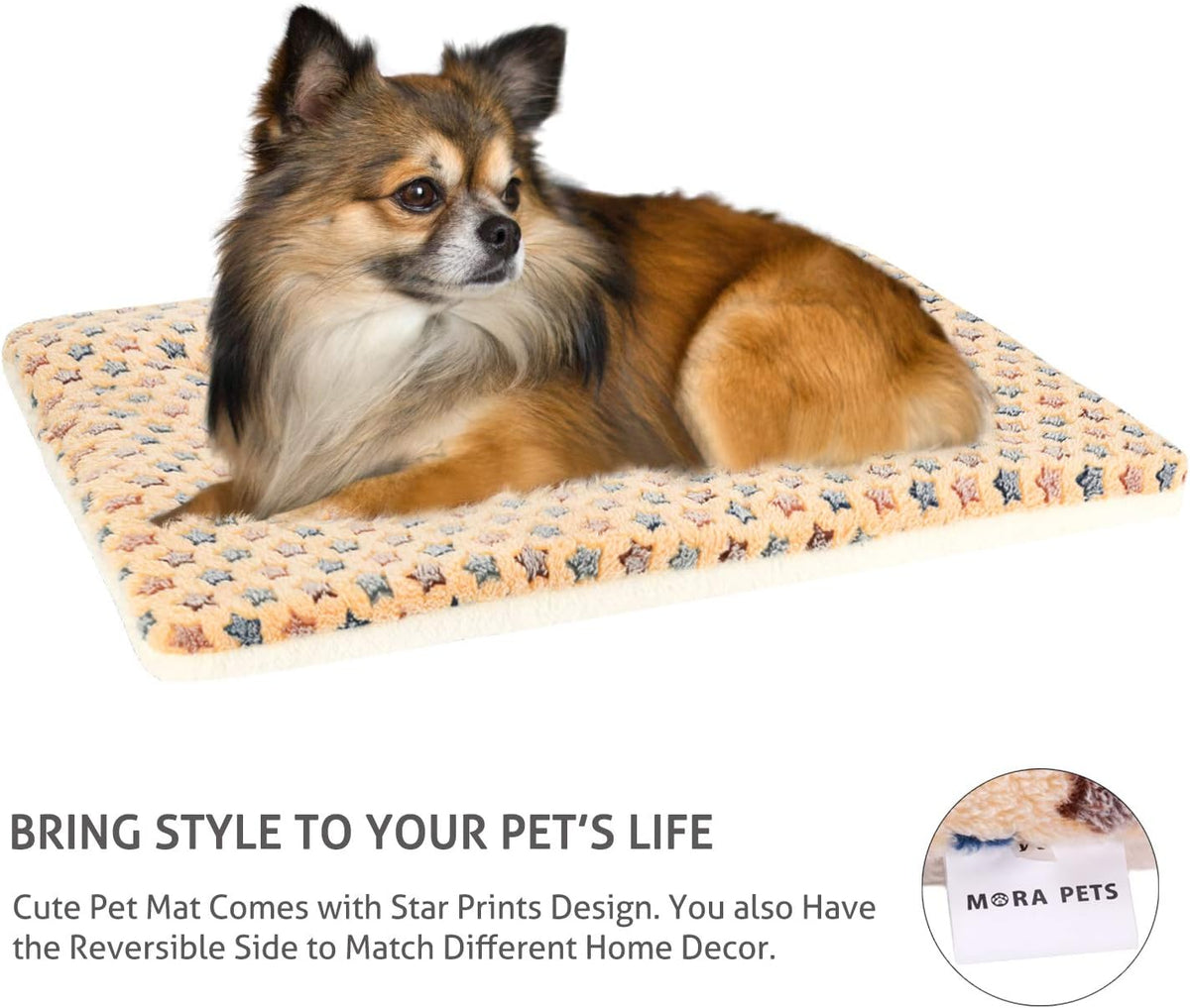 Mora Pets Dog Bed Crate Pad Ultra Soft Pet Mat Star Print 22 Inch Brown