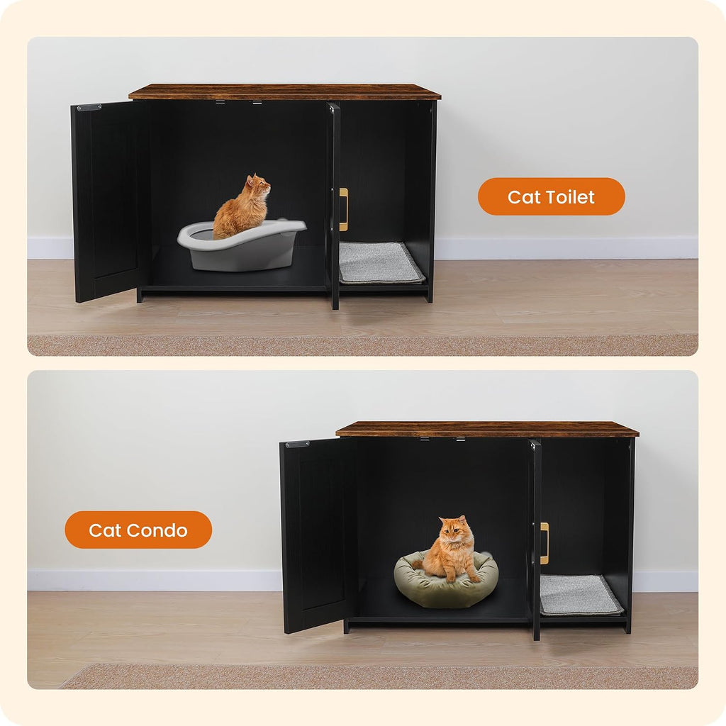 DWANTON Cat Litter Box Enclosure, with Scratching Mat, 31.5" x 19.7"x 21.7"