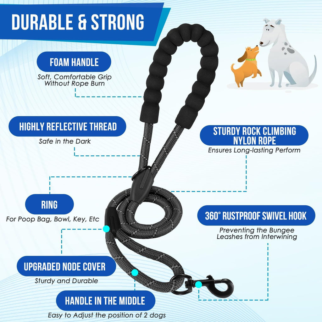 Lukovee Double Dog Leash, Heavy Duty Lead, No Tangle, Plus Handle,M