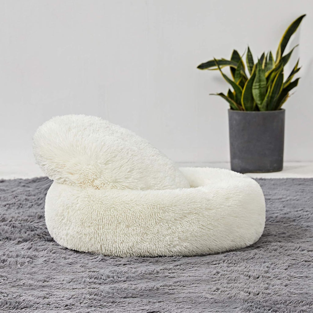 Washable Dog Round Bed - Medium Donut Dog Bed, Comfy Calming Cuddler