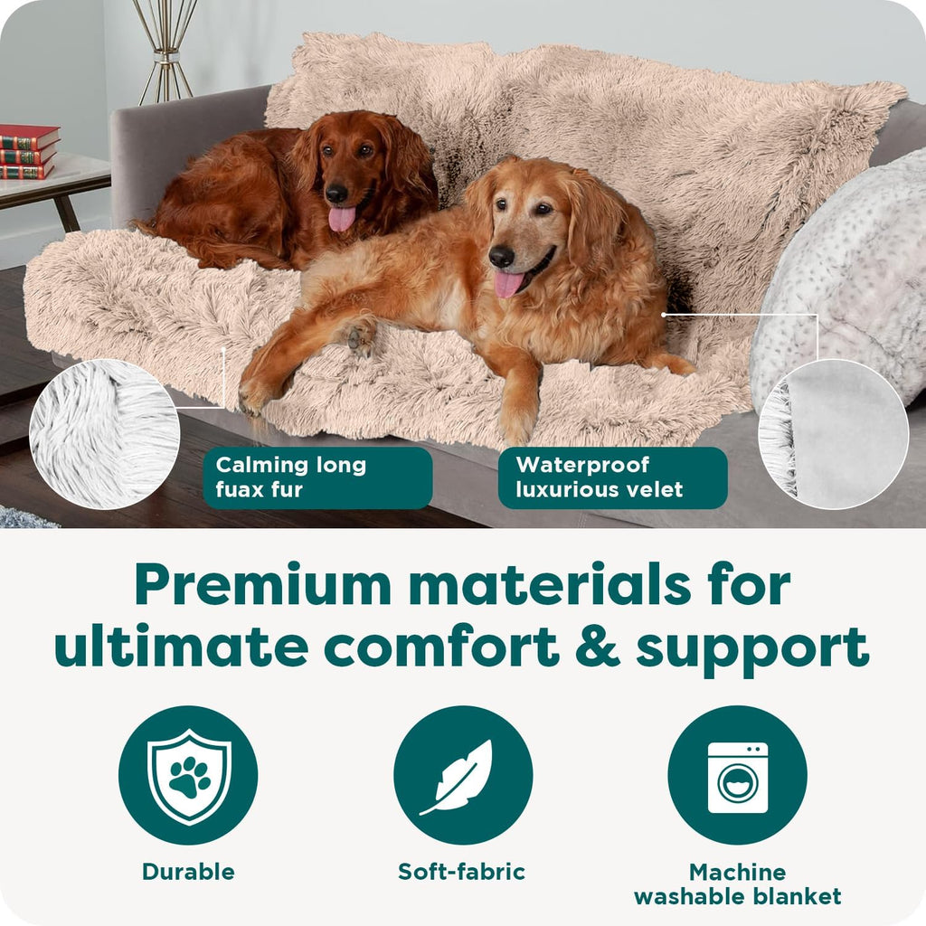 Furhaven Waterproof Throw Blanket for Dogs & Indoor Cats, Reversible Protective Pet Blanket, Extra Large, Long Faux Fur & Velvet, Taupe