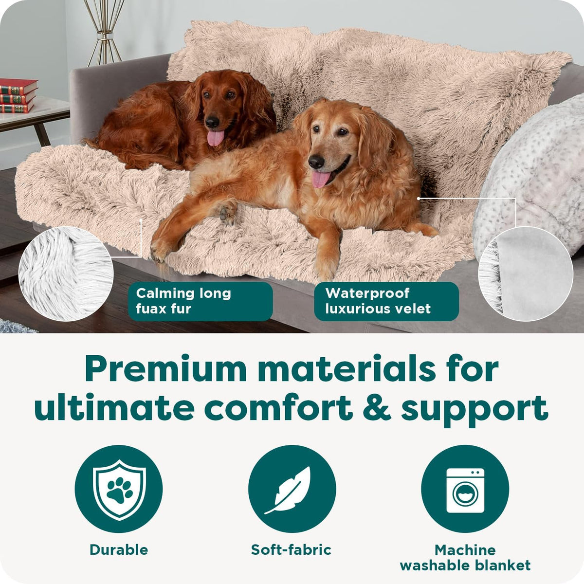 Furhaven Waterproof Throw Blanket for Dogs & Indoor Cats, Reversible Protective Pet Blanket, Extra Large, Long Faux Fur & Velvet, Taupe