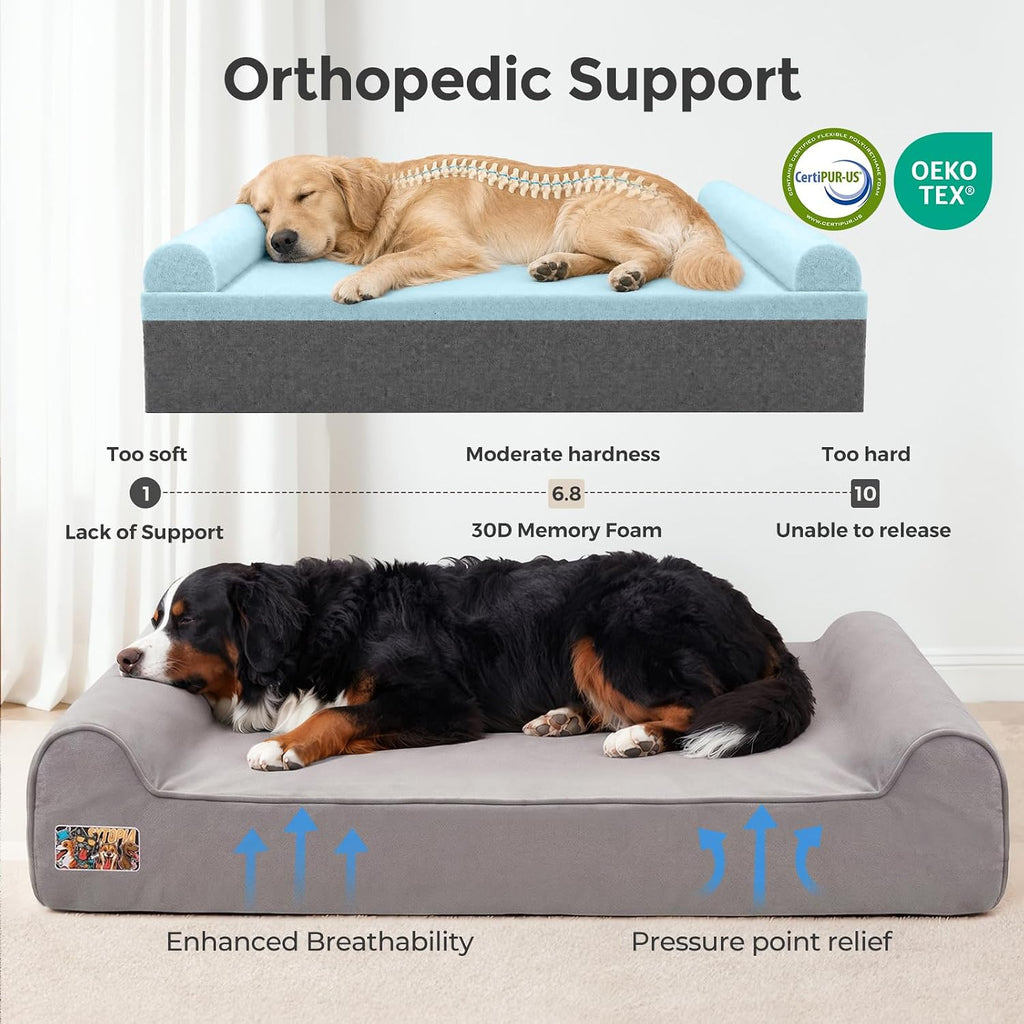 Sytopia Orthopedic Dog Beds for Extra Large Dogs, 7" Extra Thick Memory Foam Dog Couch for Senior Dog with Durable Waterproof Liner & Removable Washable Cover & Smart Design, 50"x 36"x 7", Grey