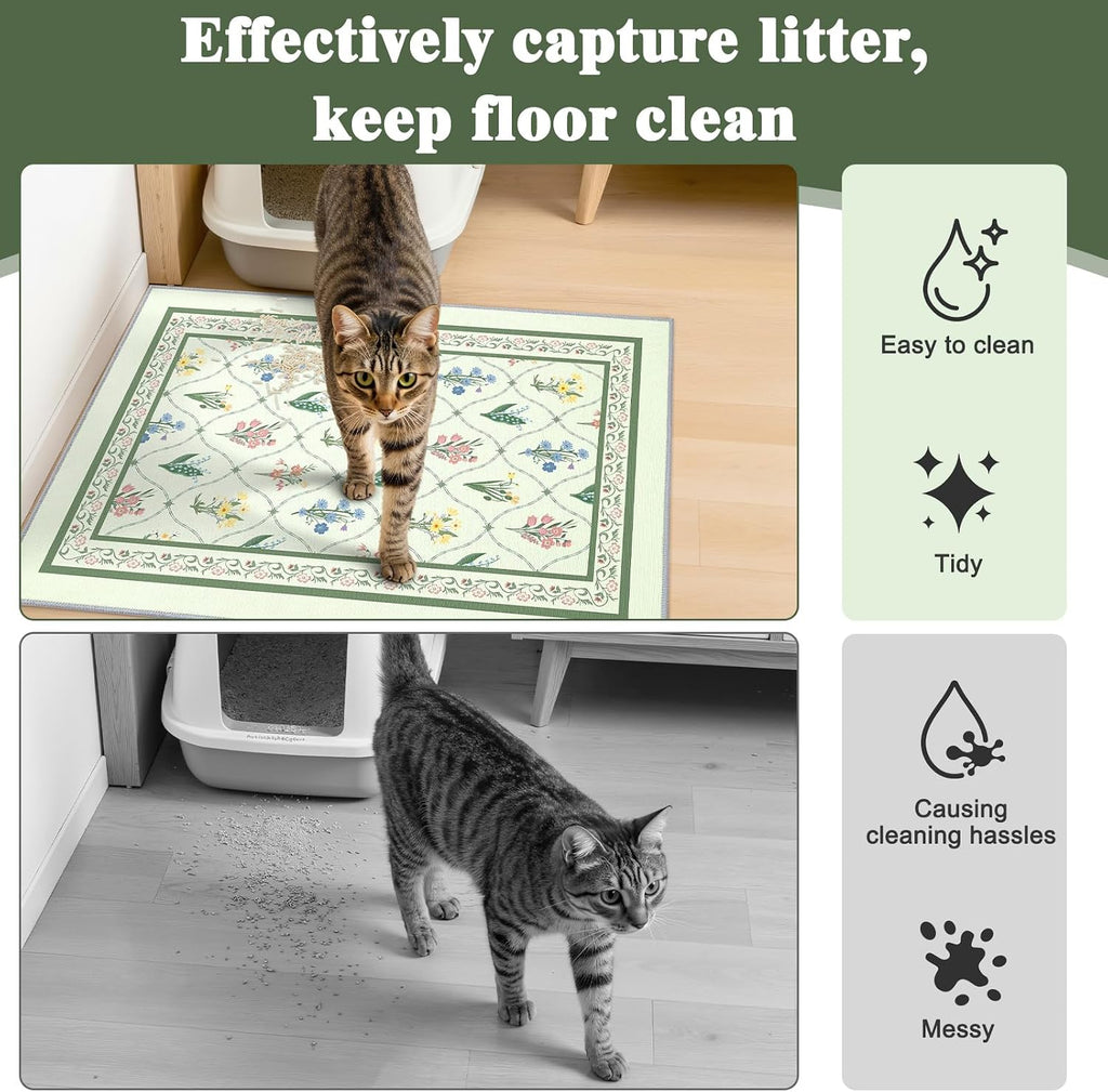 Bienbee Cat Litter Mat, 2 Pack 33" x 22" Machine Washable for Litter Boxes | Cat Litter Rug with Waterproof Backing, Non-Slip Grip and Soft On Kitty Paws to Catch Litter and Protect Floor