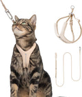Escape Proof Cat Harness and Leash Set, Y Shape Cat Harness Adjustable Anti-Choke Soft Padded Vest Harness Hands Free Cat Rope Leash and Harness Set for Kitten Cats≤26lbs (Earth, L)