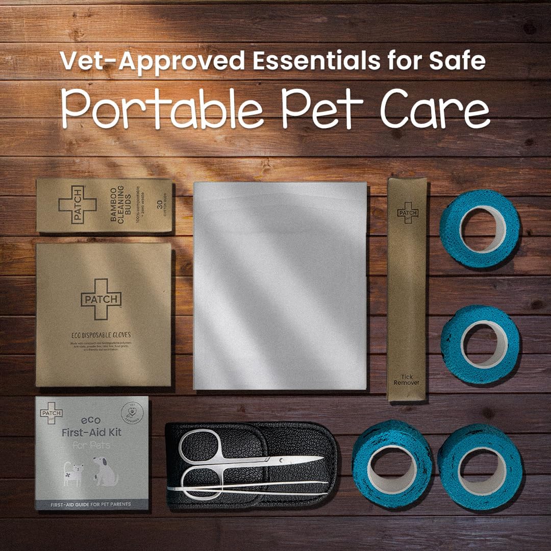 PATCH Eco Pet First Aid Kit for Dogs and Cats. Cat and Dog First Aid Kit with Bandages, Gauze Pads, Tweezers, Scissors, Dog Tick Remover &. Glove. Emergency First Aid Kit for Animals Including Puppy