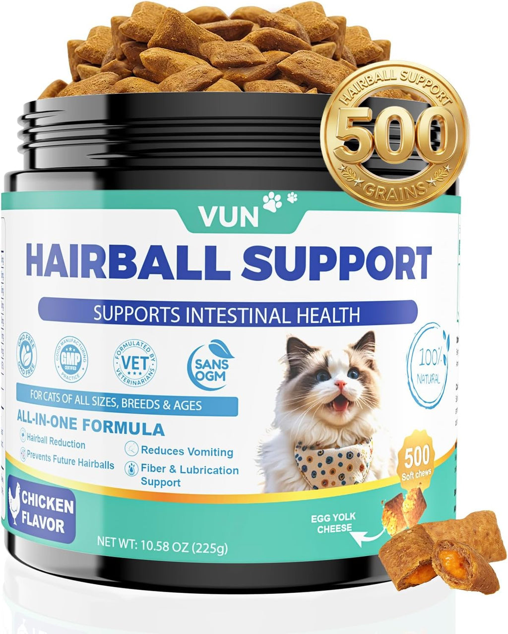 Cat Hairball Support Crunchy & Creamy Chews, Hairball Treatment for Cats