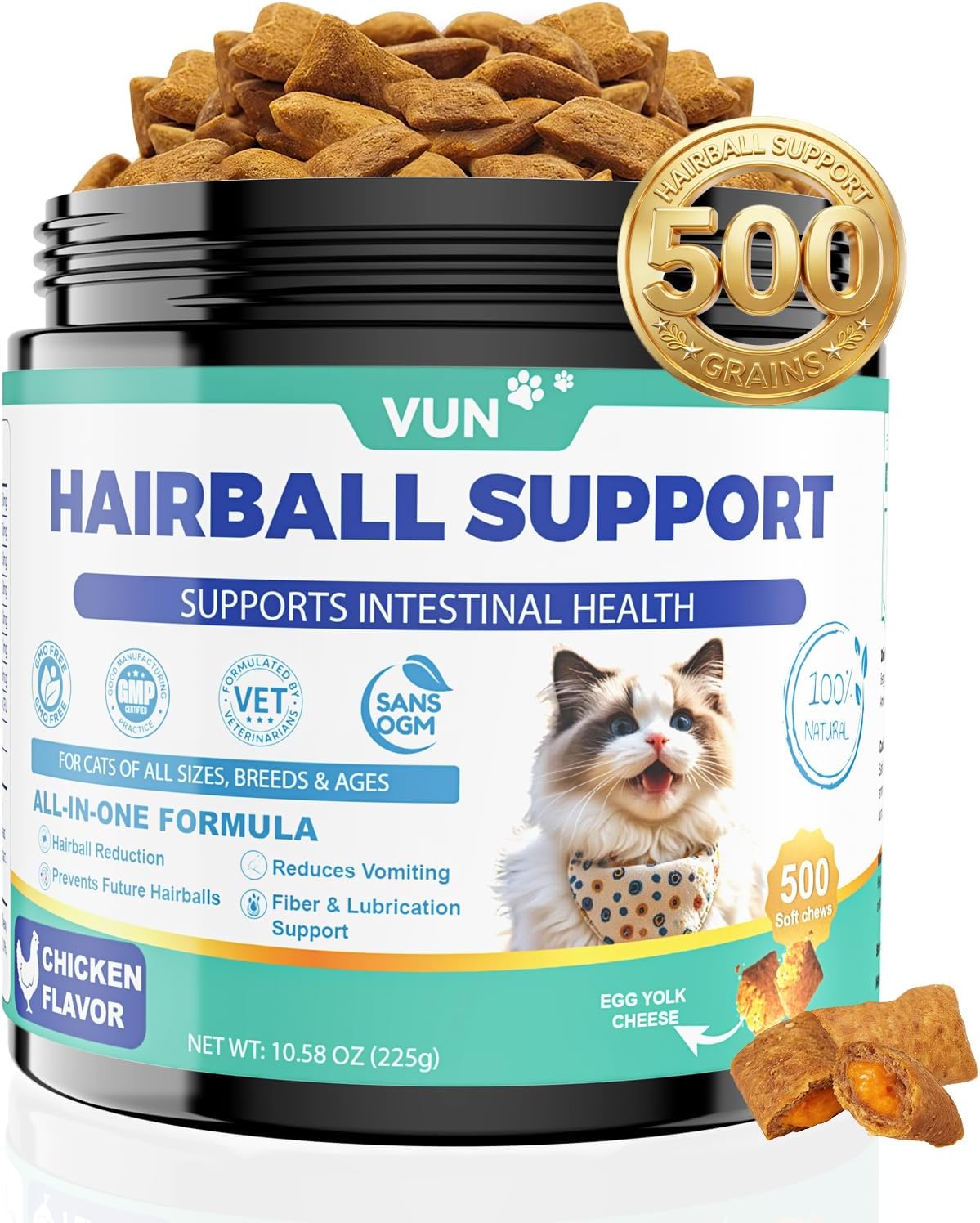 Cat Hairball Support Crunchy & Creamy Chews, Hairball Treatment for Cats