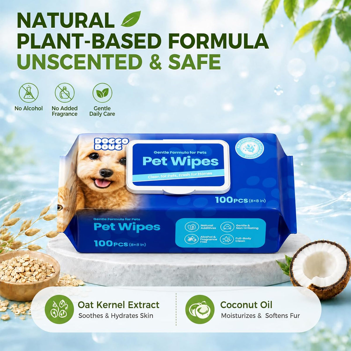 Hypoallergenic Pet Wipes for Dogs and Cats, 100 Count Unscented Dog Wipes