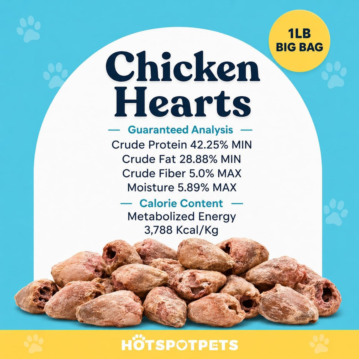 Hotspot Pets Freeze Dried Chicken Hearts for Cats & Dogs- 1LB Bag (300+pcs) USA Made, Healthy Single Ingredient All Natural Grain Free- Resealable -Perfect for Training, Topper or Snack, Allergen-Free