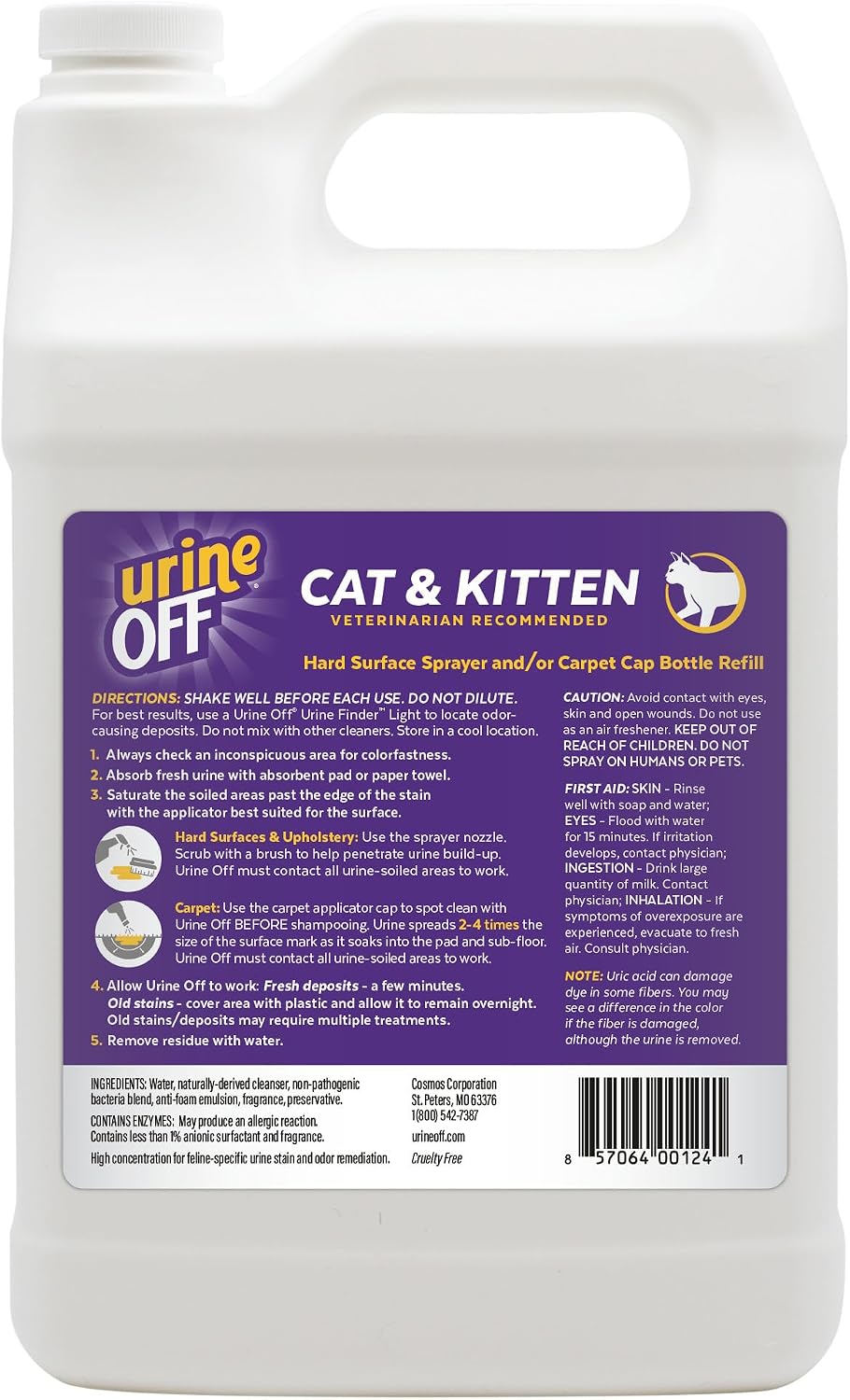 Urine Off Kitten & Cat Pet Stain Remover | Fresh Scent Carpet Cleaner | Bio Enzymatic Stain & Urine Odor Eliminator | Pet Safe Cleaner | 1 gal.