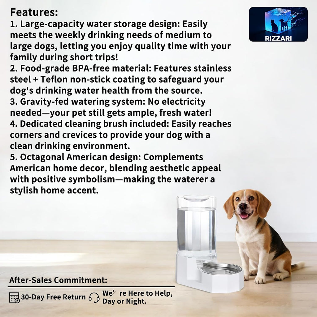 Sfozstra 8L Gravity Dog Water Dispenser:Stainless Steel Bowl