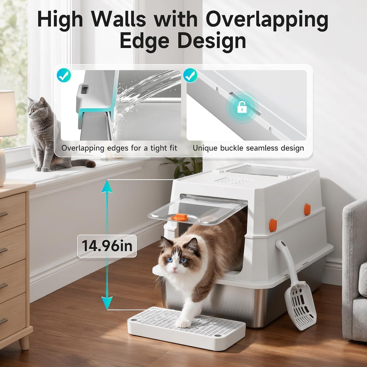 XL Enclosed Stainless Steel Litter Box, Grey