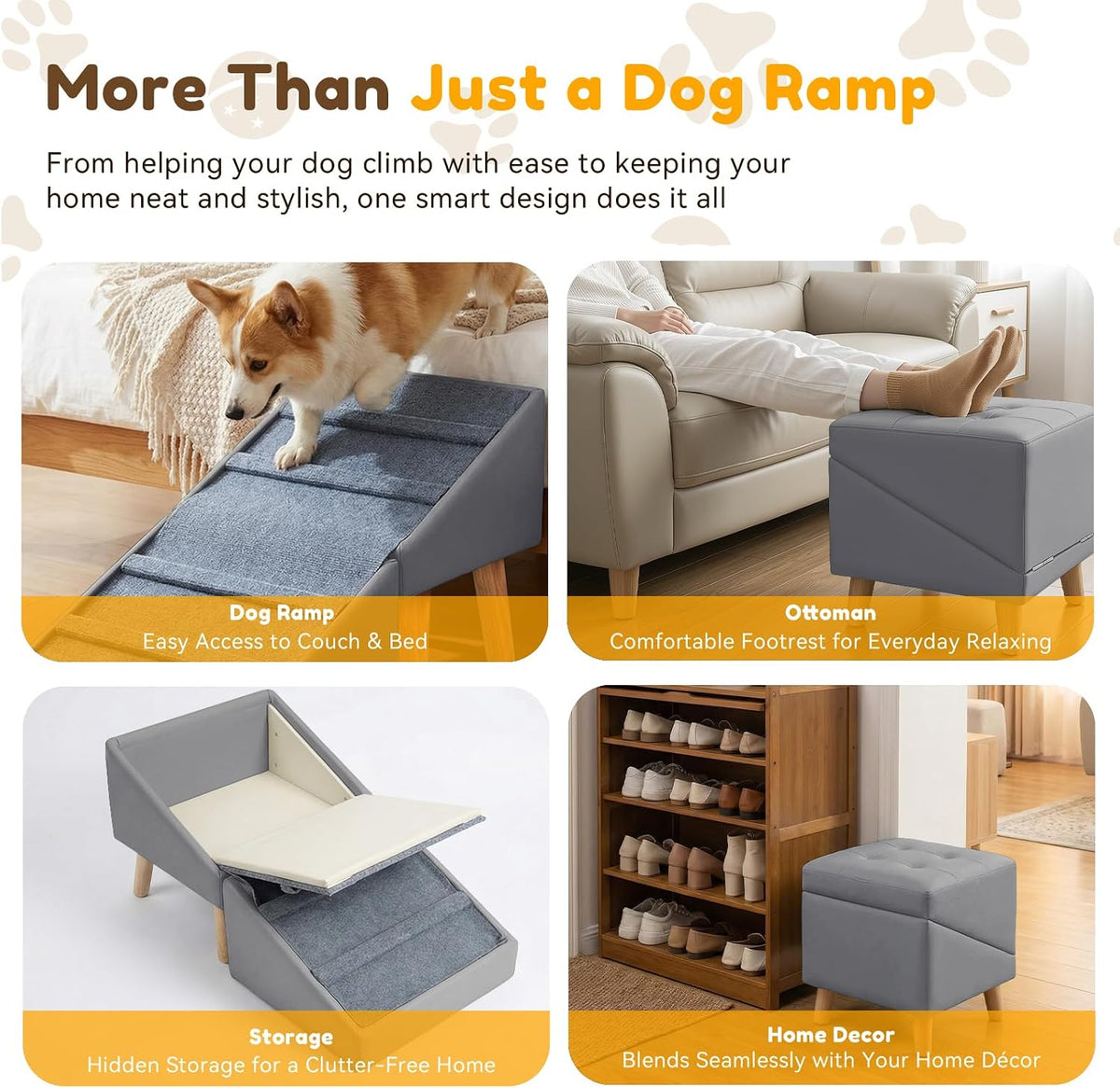 Dog Ramp for Couch, 3-in-1 Ottoman & Pet Stairs for Small Dogs