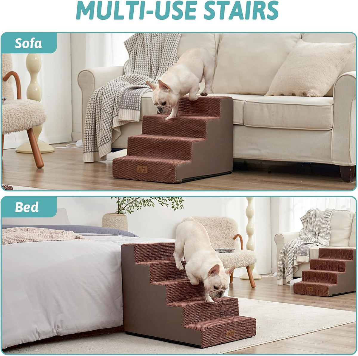 COZY KISS Dog Stairs for Small Dogs, 5 Step Pet Stairs for Beds & Couches