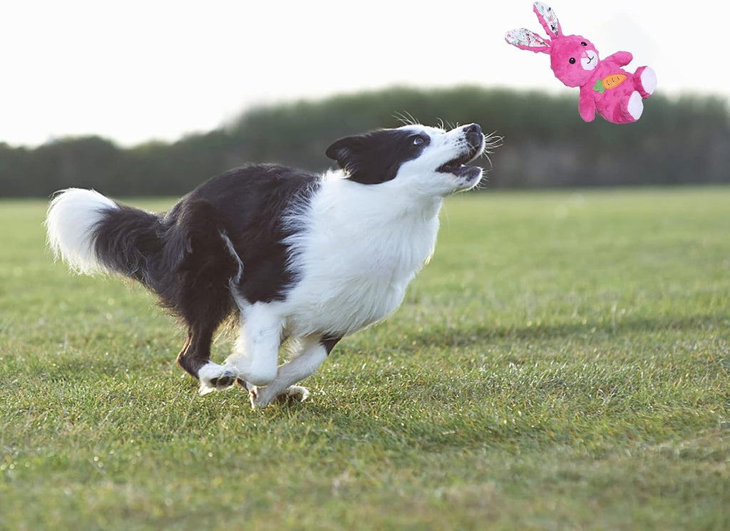 DODODOLA Stuffed Dog Toys Durable Plush Dog Toy with Crinkle Paper Cute Elephant Squeaky Dog Toys Dog Chew Toys for Medium Large Breed (Pink Rabbit)