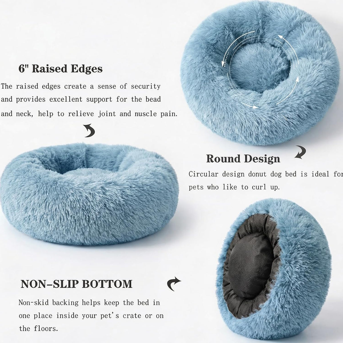 nononfish Fluffy Donut Dog Bed for Small Dogs,Cozy Plush Pet Bed