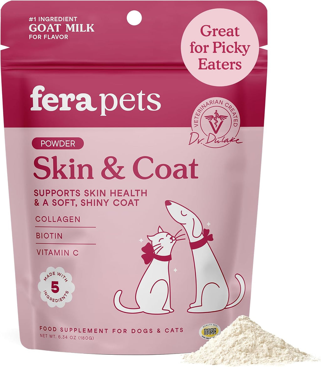 Fera Pets Cat & Dog Skin and Coat Supplement - Goat Milk Topper, 60 TSP