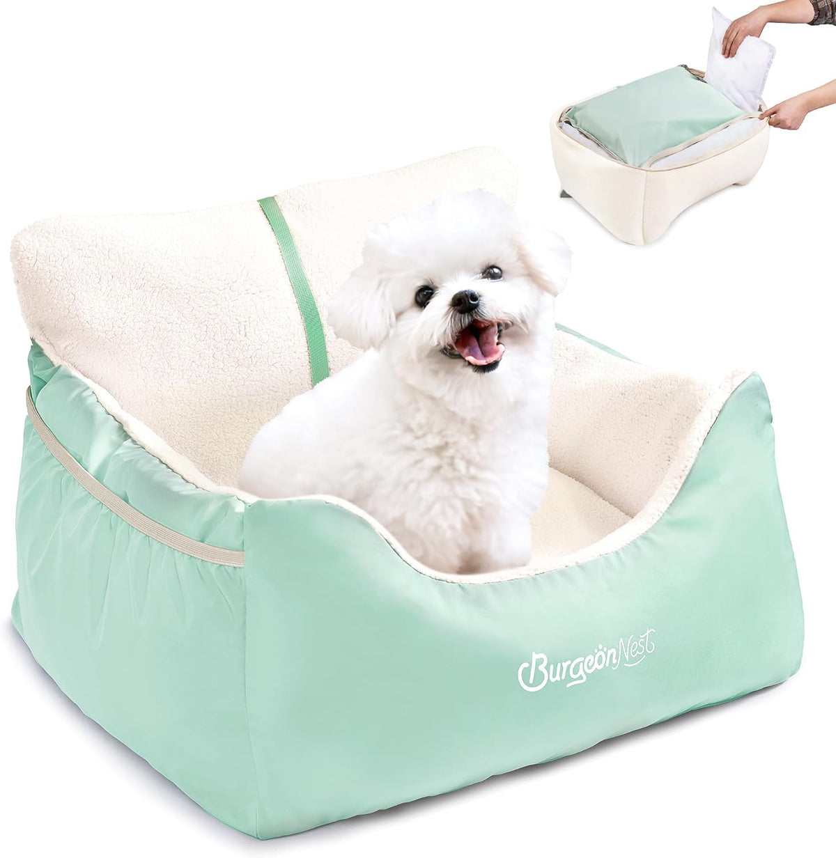 BurgeonNest Dog Car Seat for Small Dogs & Cats Under 25 lbs, Beige Green