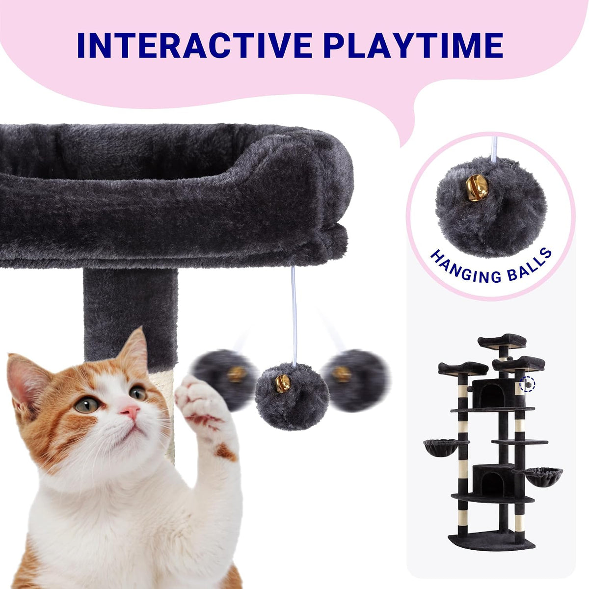 Allewie 73in Fan-Shaped Space-Saving Corner Cat Tree Tower, Dark Grey