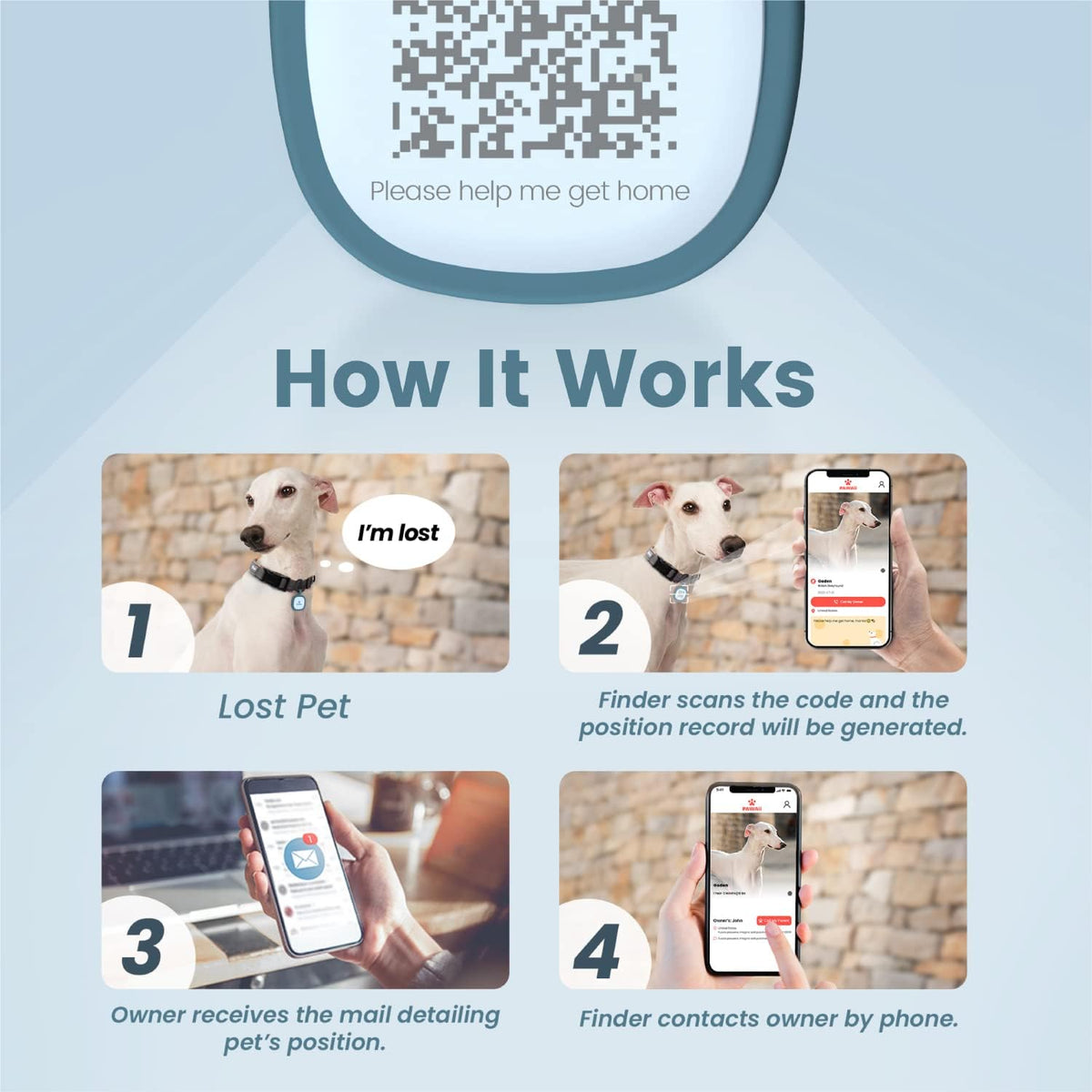 Pawaii Dog ID Tag, Silent Silicone QR Code Tag, Scan Alerts, No App, 1 Pack