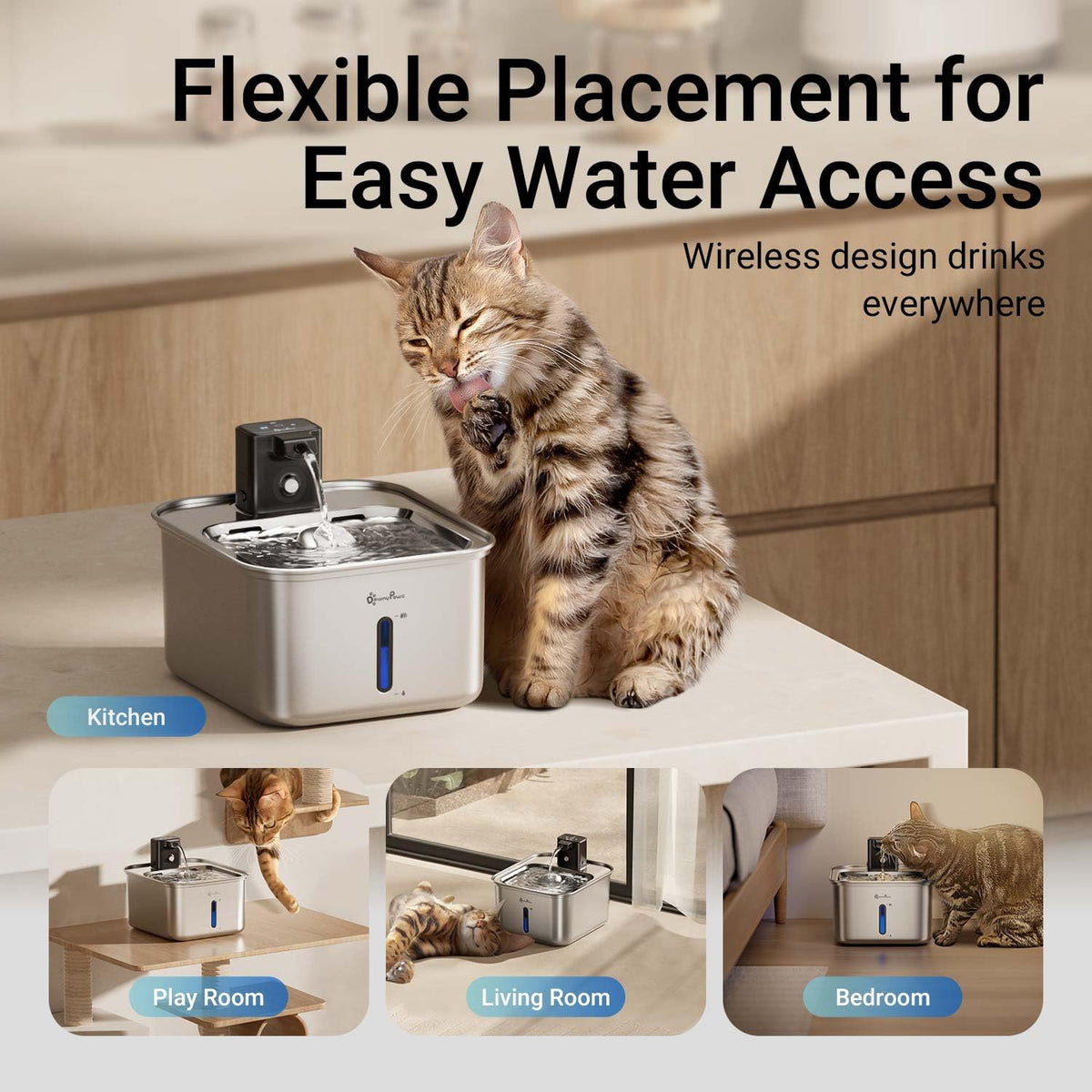 DownyPaws Cat Water Fountain Stainless Steel Wireless, Metal & 6 Filters