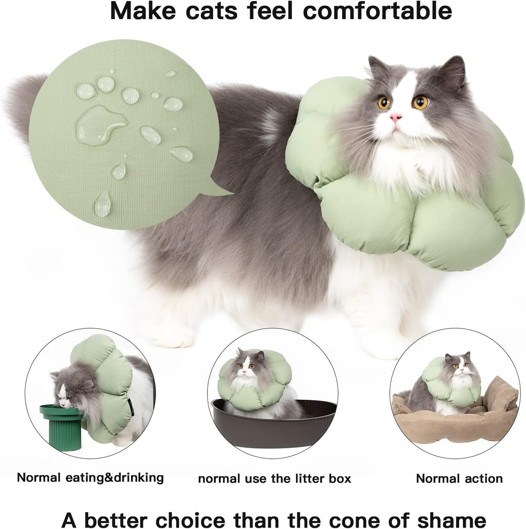 Cat Cone Collar,Cute Waterproof Cat Recovery Collar,Anti-Bite Lick Wound Healing Safety Elizabethan e Collar for Cats,Green Flower All-Season Style