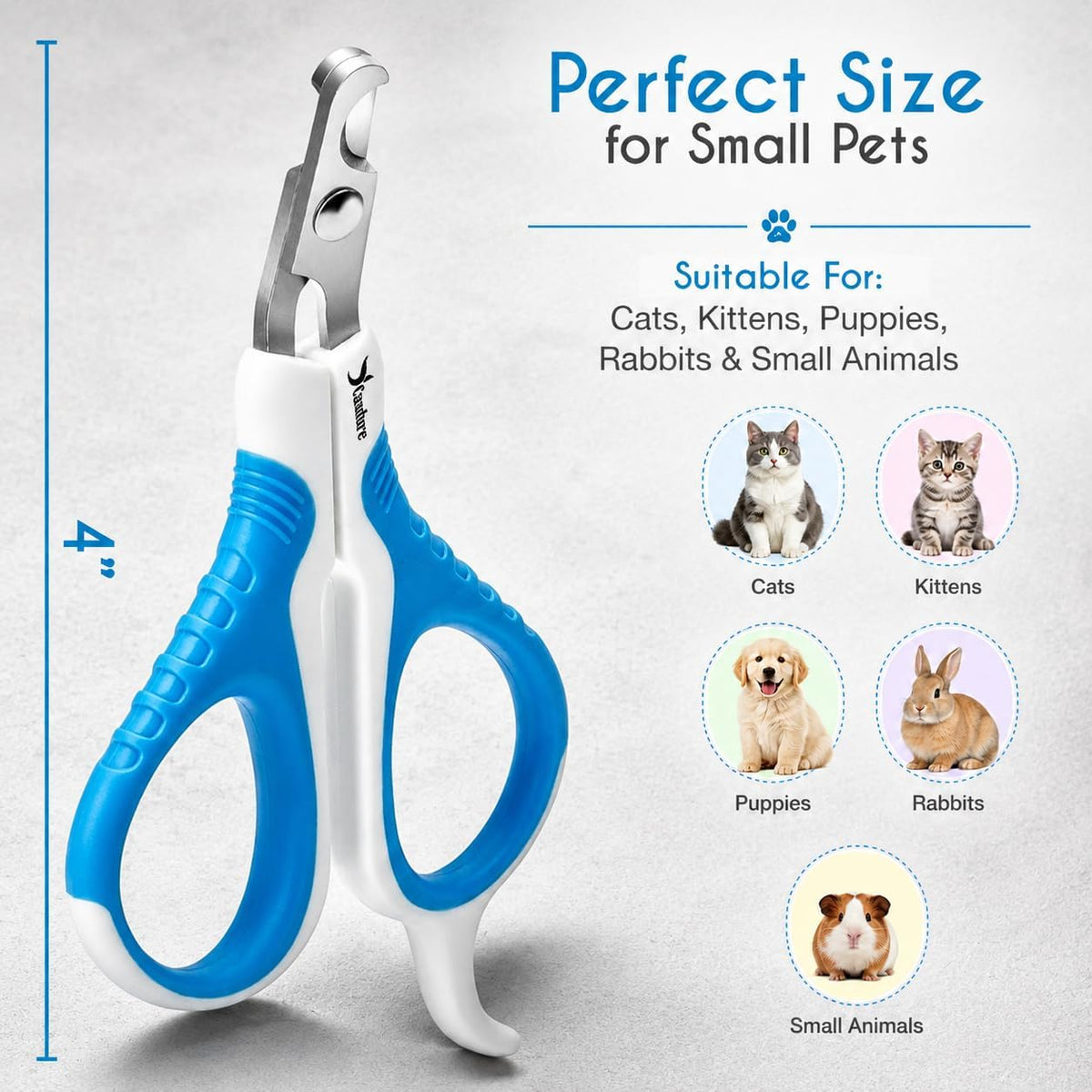 Candure Cat Nail Clipper Stainless Steel Cat Claw Trimmers for Rabbits, Guinea Pigs, Birds, Puppies, Kittens and Small Animals Pet Nail Clipper for Professional and Home Use 4" White & Blue